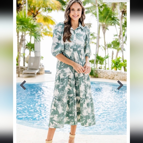 TCEC Paradise Found Green Palm Print Midi Dress Size M - Picture 9 of 9